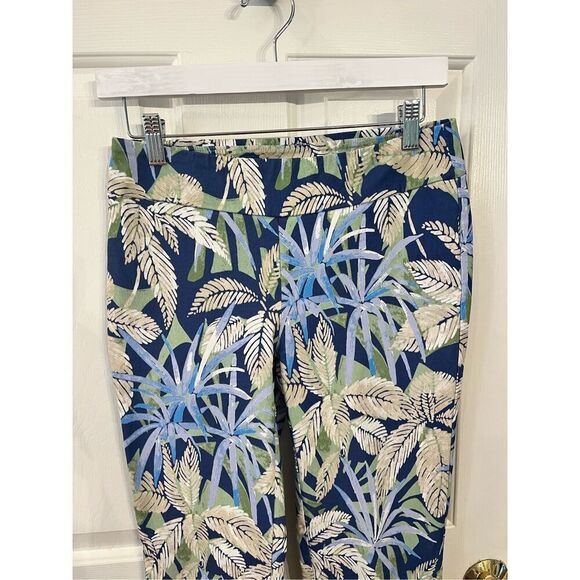 J. McLaughlin Blue & Tan Fern Pull On Pants sz 4 EUC - Picture 2 of 8